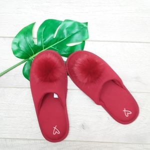 VS red pompom slide on slippers Large